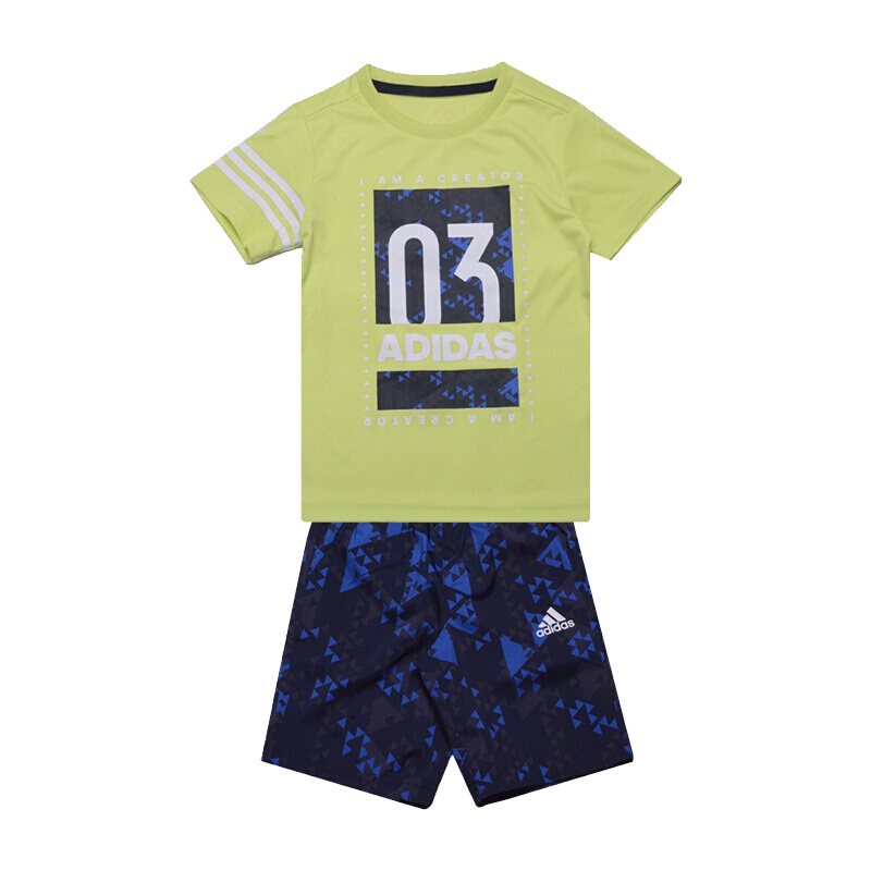 阿迪儿童（ADIDAS）男童小童短袖T恤短裤休闲两件套运动套装CW0419