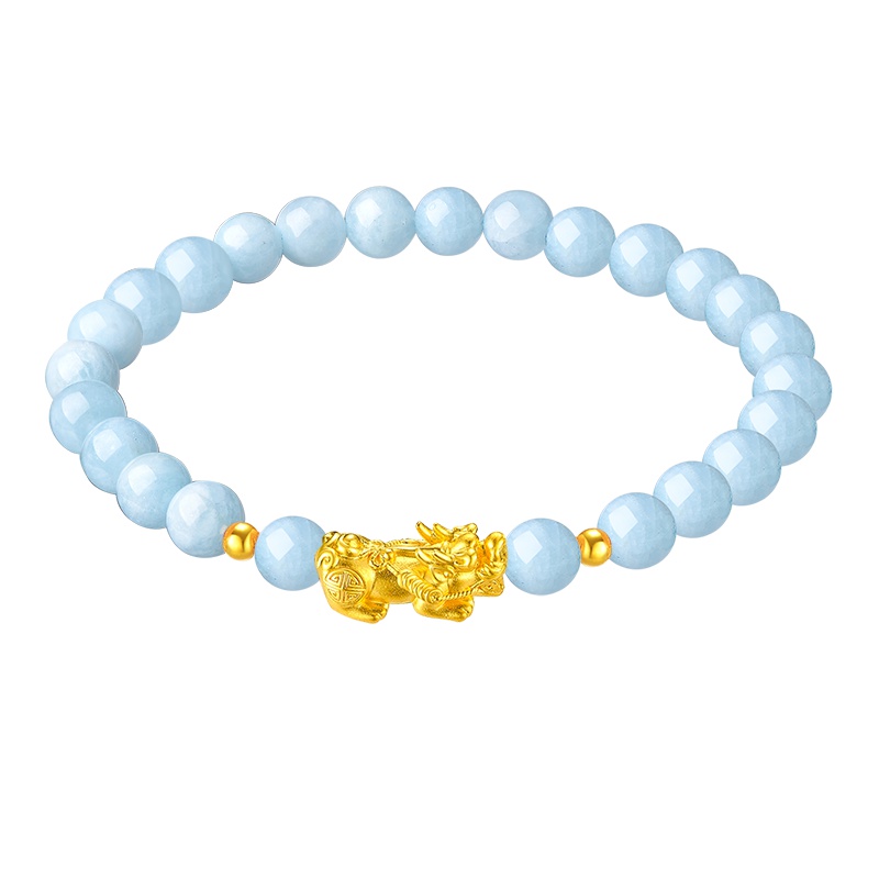 蒂蔻 黄金貔貅手链女款 3D硬足金海蓝手串本命年节日礼物