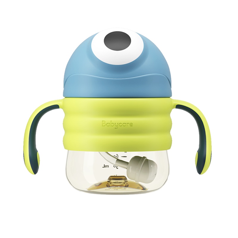 babycare婴儿大眼普迪仔学饮杯宝宝喝奶喝水杯儿童吸管鸭嘴杯两用tritan-直饮丝兰绿220ml
