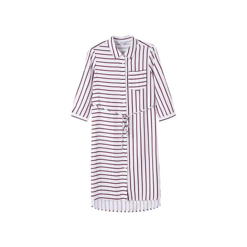 N拉夏贝尔7．Modifier高冷御姐风连衣裙女装新款夏季气质中长款长袖条纹衬衫裙子潮_591 S 条纹混色