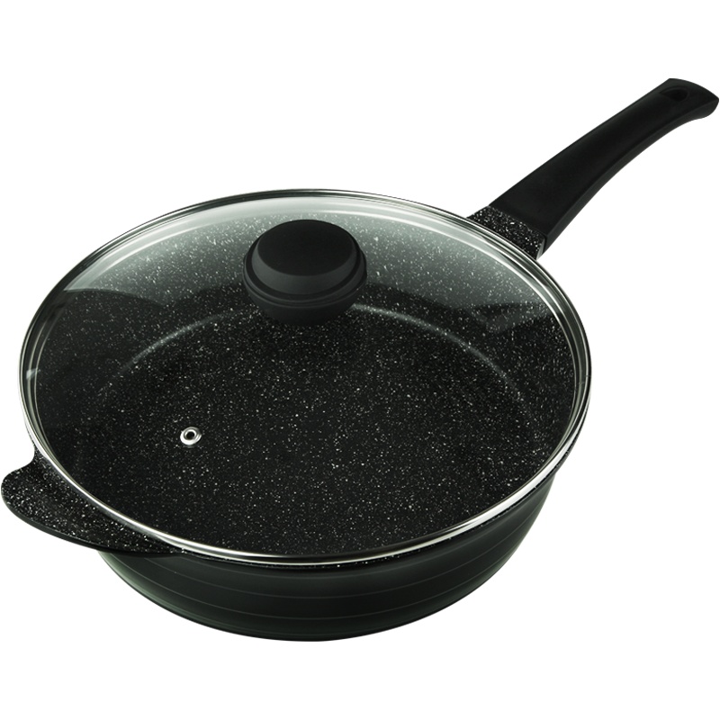 德国乐卡斯特 家用多功能平底加深煎锅 炒锅 汤锅 少油烟不粘锅 燃气灶电磁炉通用煎炒锅 28cm旋风深煎黑色