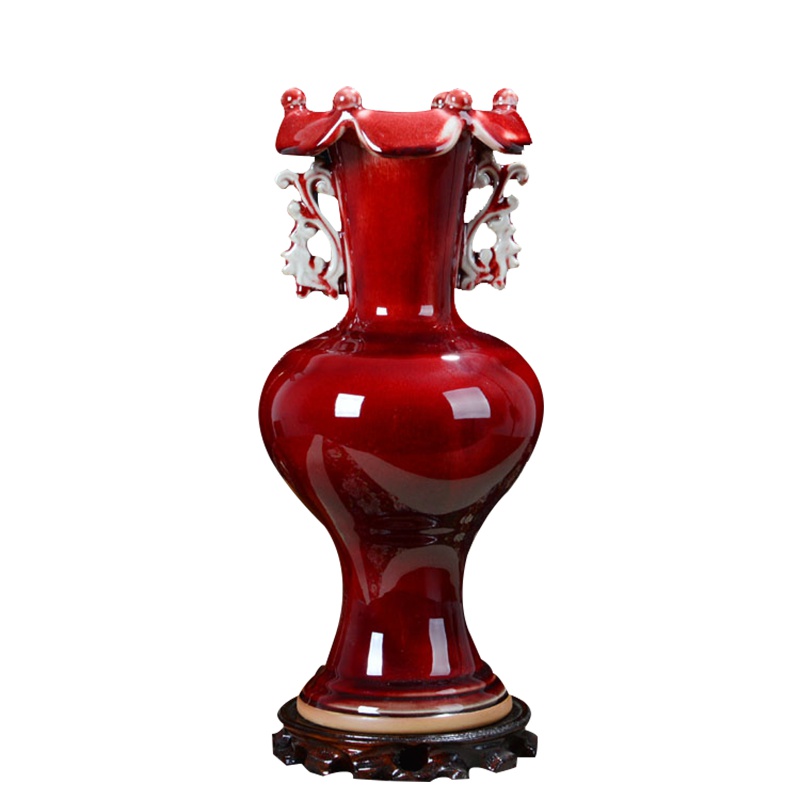 陶瓷钧瓷双耳花瓶家居装饰客厅玄关摆件仿古花瓶博古架