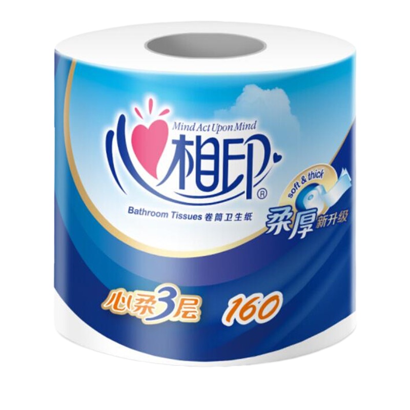 心相印 BT3610(箱装)心柔系列160克27粒装三层卫生纸有芯卷纸