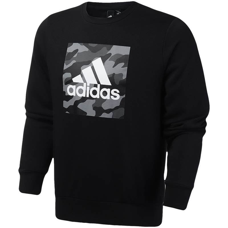 【自营】阿迪达斯男服卫衣迷彩logo套头圆领休闲运动服FJ0240