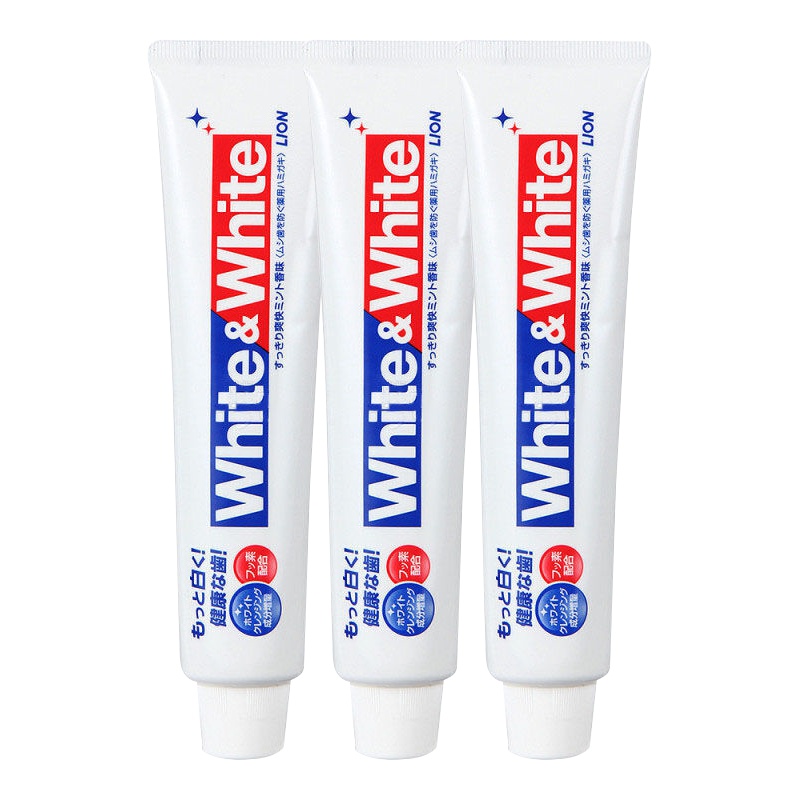 狮王(Lion) 日本进口white&white牙膏牙刷去烟渍洁净去牙结石 清新口气 薄荷味 150g 三支装