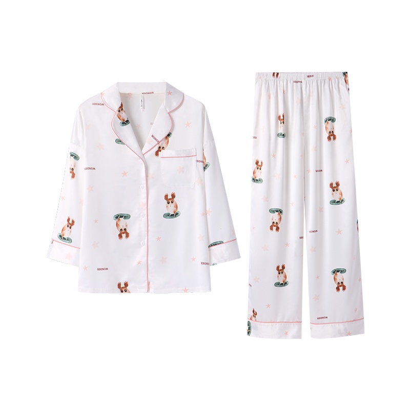 冰岛丝印花国民领七分袖女套装