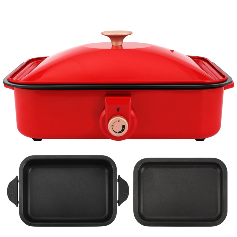 益多 多功能料理锅电烧烤炉 家用无烟电烤盘 烤肉锅 电火锅电煮锅 烤涮一体锅