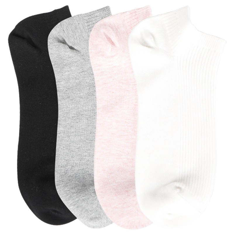 苏宁极物 5双装同色 女士防臭双针全棉舒适船袜子短袜棉袜