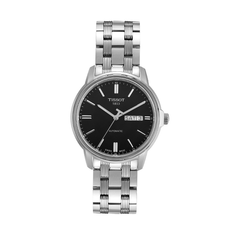 天梭(TISSOT)瑞士手表 简约时尚双日历黑盘夜光指针男表 恒意系列钢带男士机械表T065.430.11.051.00