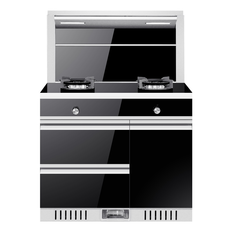 YUKIDA集成灶一体灶家用下排侧吸自动清洗消毒柜储物油烟机厨房环保灶E7-90三门款液化气