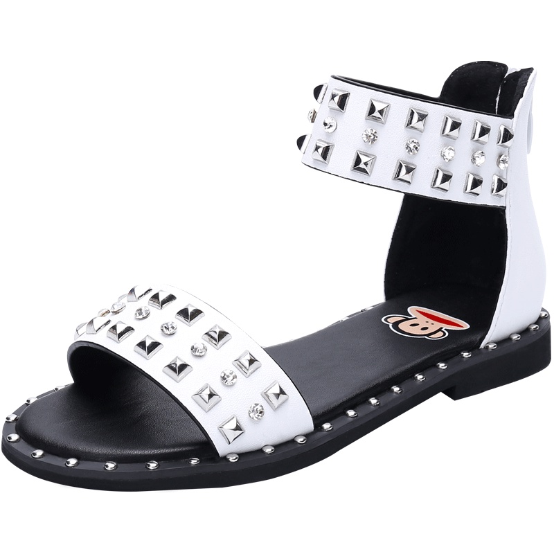 大嘴猴童鞋女中大童凉鞋2017夏款铆钉皮凉鞋软底