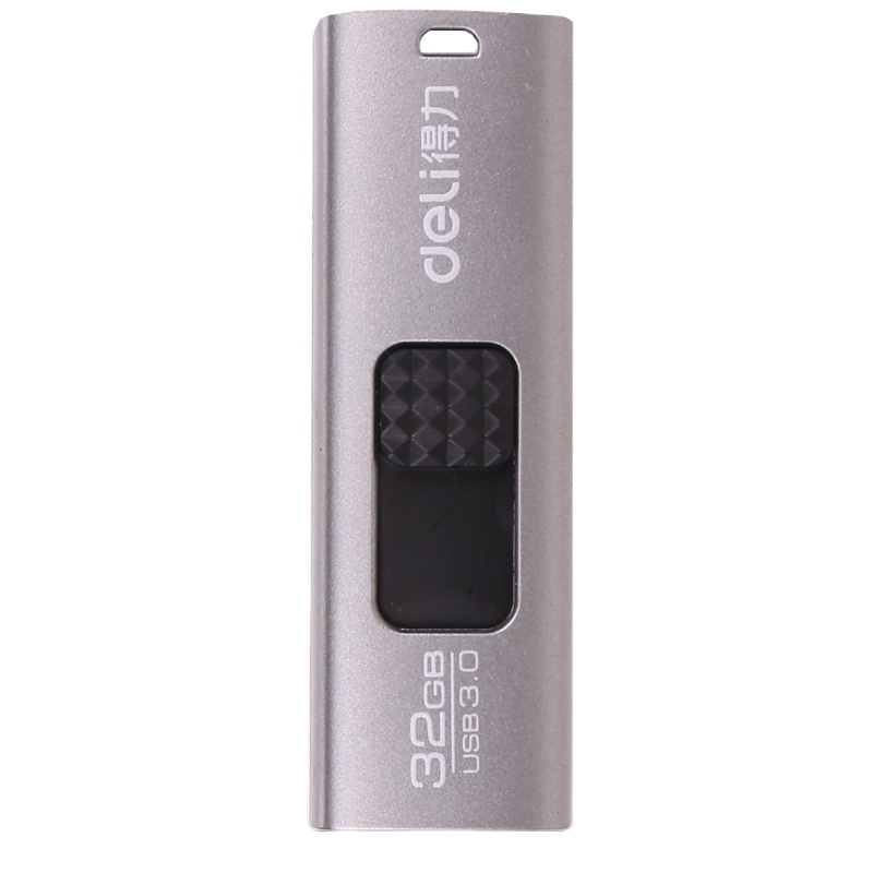 得力2173推拉式U盘黑色3.0高速出口学生办公用品金属外壳U盘32G