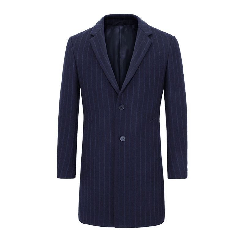 Youngor/雅戈尔 大衣男秋冬季 羊毛大衣 条纹中长款大衣 商务休闲 藏青005FWY