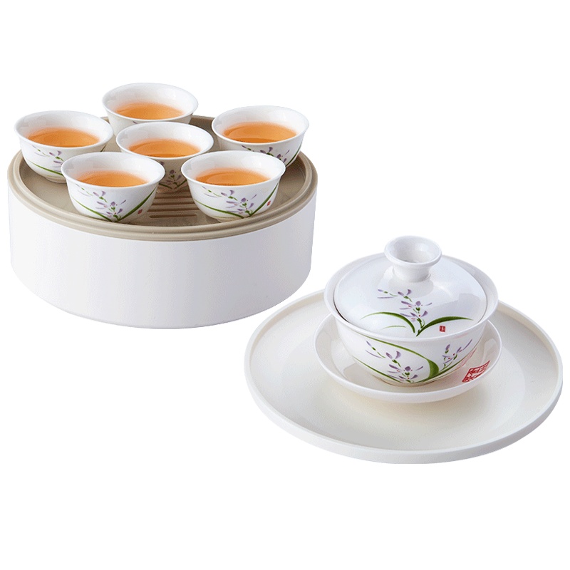 KAMJOVE/金灶 KP-128 白瓷旅行出差茶具套装陶瓷功夫茶具迷你便携手提整套茶具带茶具包可收纳釉下彩冲茶器泡茶器