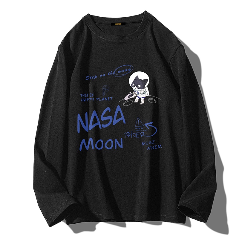 Muszoom长袖t恤男白色春秋季上衣男装高档印花情侣百搭打底衫T恤