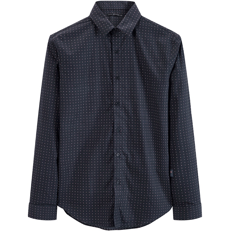 太平鸟男装新款藏蓝色撞色波点时尚潮流青年长袖衬衫