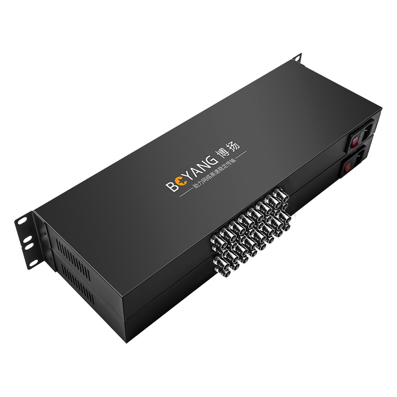 博扬 模拟视频光端机16路视频+1路485反向数据 光纤收发器单纤单模FC接口机架式 1对 BY-16V1D-1U