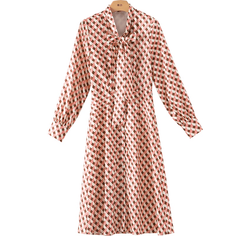 晚白2021春季新品时尚简约格子修身减龄百搭衬衫裙A字连衣裙女