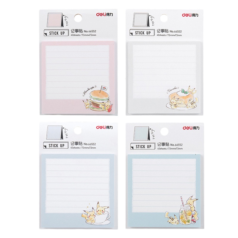 得力(deli) 66552 40页创意卡通皮卡丘记事贴/即时贴便签本便条纸N次贴分页贴(10本/包)