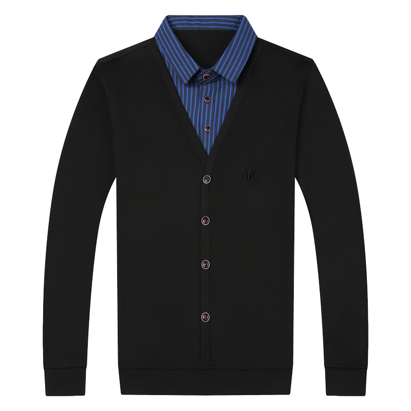 恒源祥男士假两件针织衫2020新款打底男中青年长袖假两件针织衫