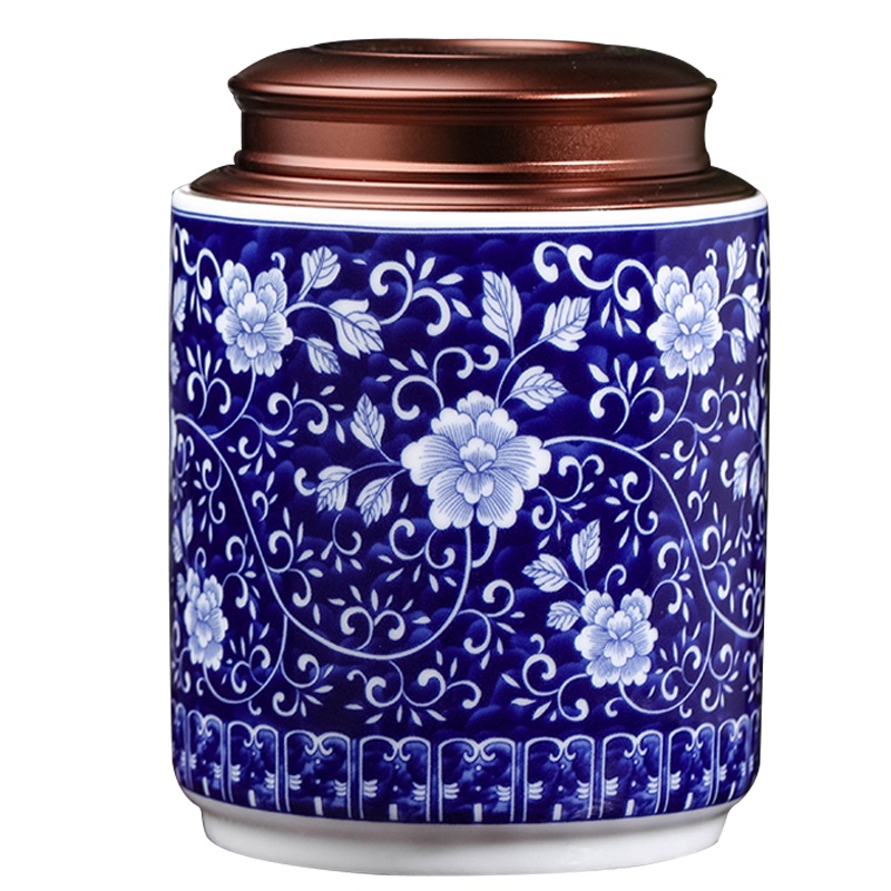 景德镇青花瓷茶叶罐陶瓷家用密封散装红茶铁观音绿茶普洱茶叶储存罐干果中草药带双层罐子防潮 LICHEN 牡丹款 普通包装