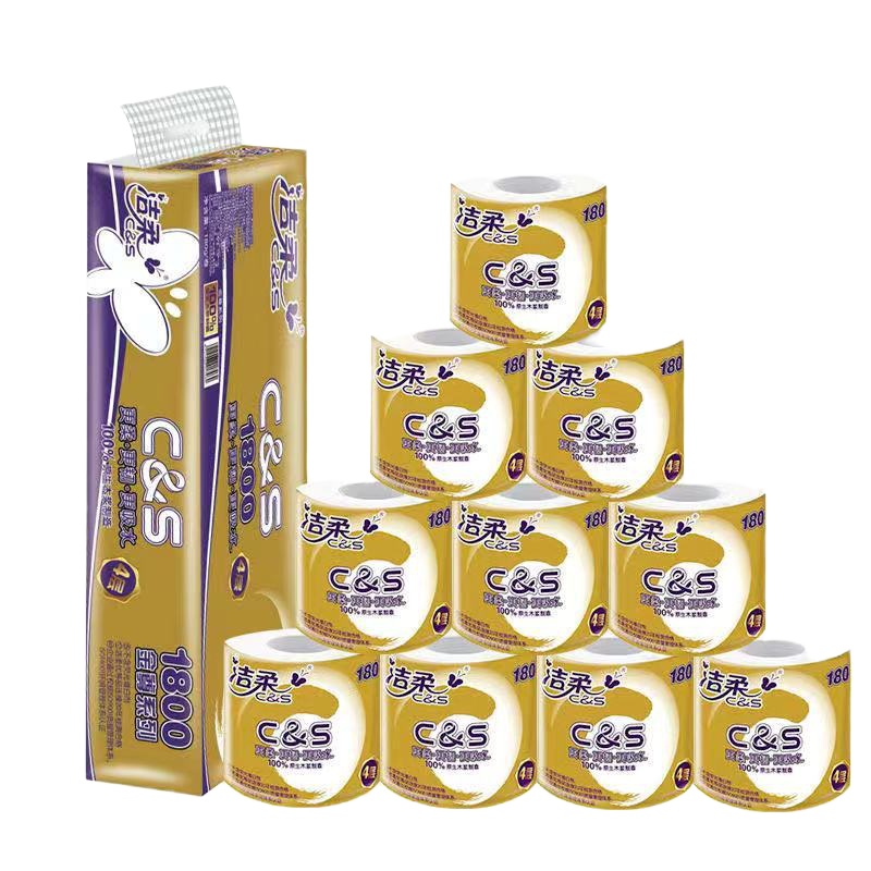 洁柔卷纸金尊4层1800克家用有芯卷筒纸手纸厕纸家庭装 10卷/提