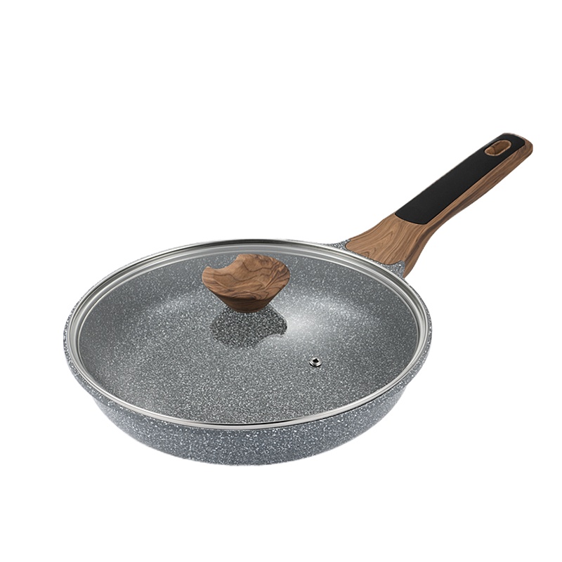 麦饭石平底锅不粘锅牛排煎锅烘焙精灵煎蛋饼家用小电磁炉专用多功能早餐锅 24cm+钢化盖(煎炒两用)