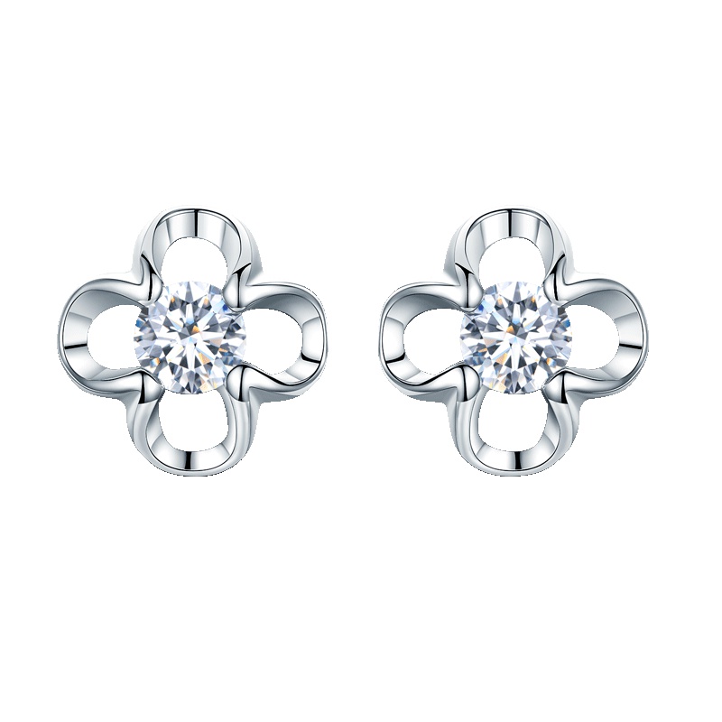 佰色传情(BRIR) 925银耳钉时尚四叶草耳饰