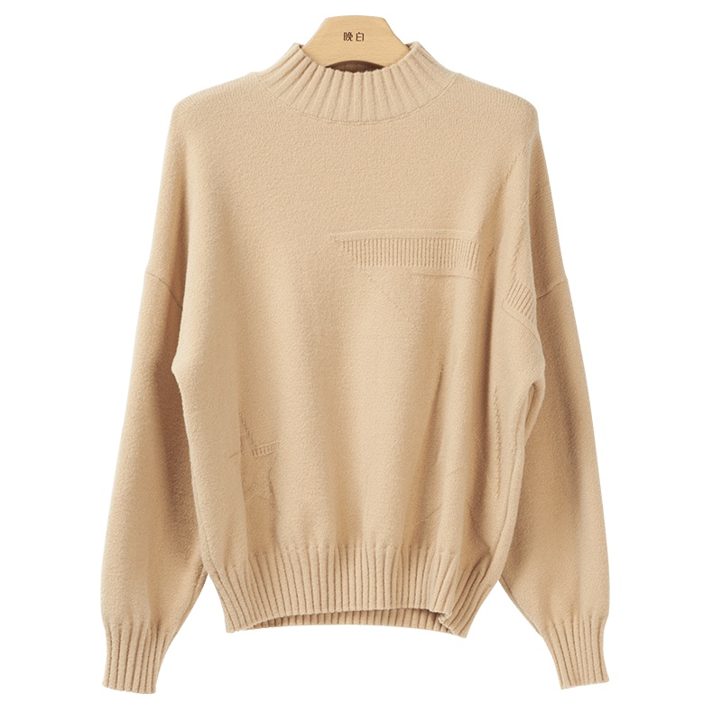 晚白2021春冬新品简约百搭半高领长袖休闲宽松纯色套头毛衫针织衫女