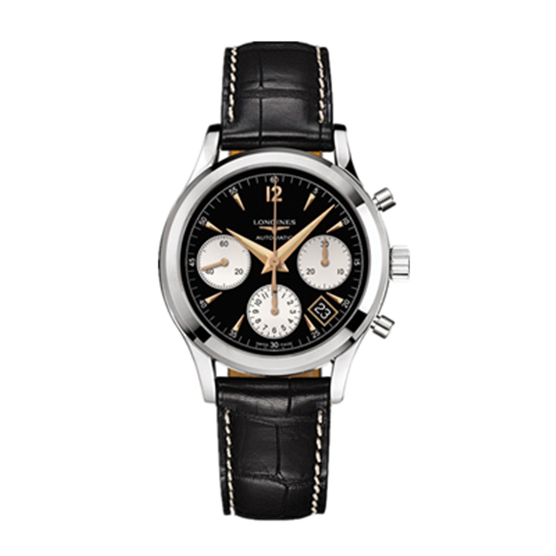 【预售款】浪琴男表(Longines)瑞士手表机械表男士黑盘黑皮男表L2.742.4.92.0