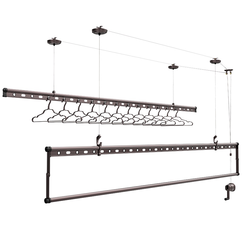 好太太晾衣架升降手摇双杆晒衣架神器家用阳台伸缩折叠三杆挂衣架D-1077讴歌红2.4米三杆+防反转技术保修三年