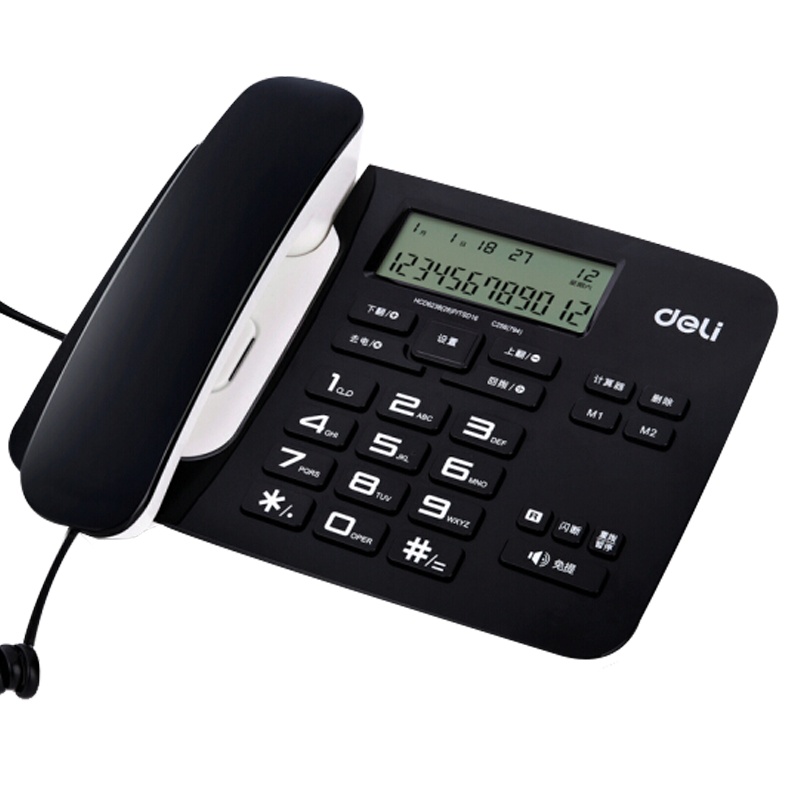 得力794 电话机座机 固定电话 办公家用 免电池 双接口一年质保黑