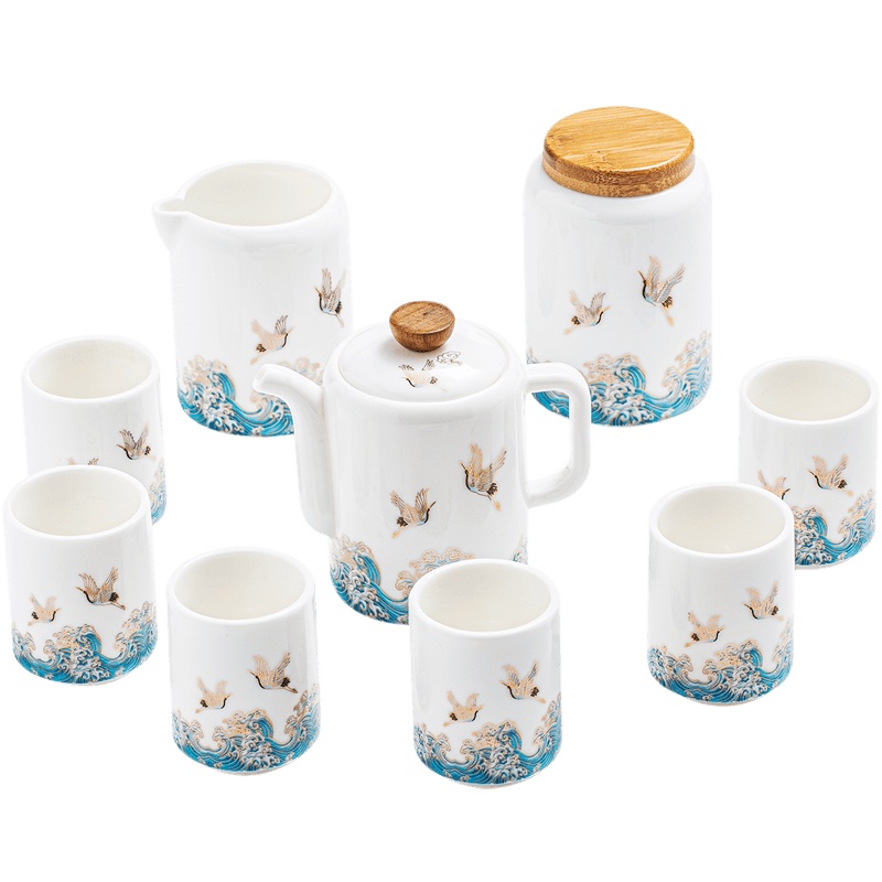 領藝 祥鹤观海国潮风功夫茶具套装现代中式陶瓷小套德化白瓷简约家用送礼茶壶茶杯整套