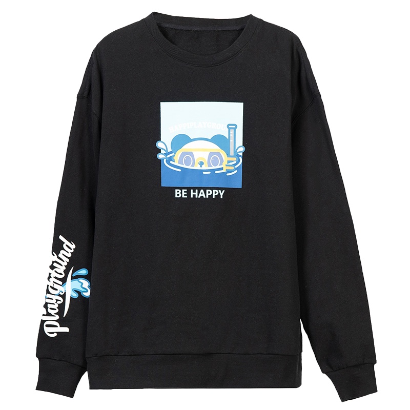 鸭鸭(yaya)春季新款情侣卫衣男潮牌宽松时尚潮流印花圆领纯棉打底衫