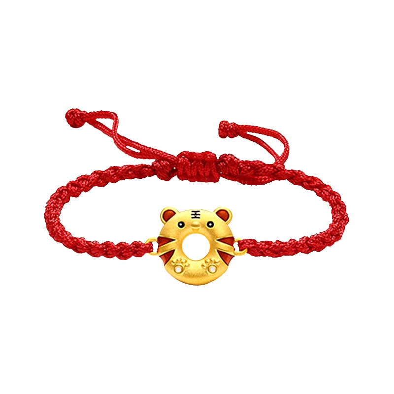 GZUAN古钻珠宝 甜甜圈小老虎 黄金手链虎年礼物男女小金虎手绳 YJS0040