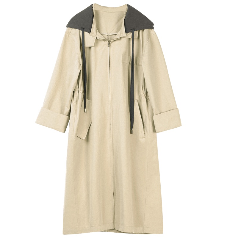 晚白2021春季新品时尚休闲百搭减龄连帽宽松显瘦中长款风衣外套女