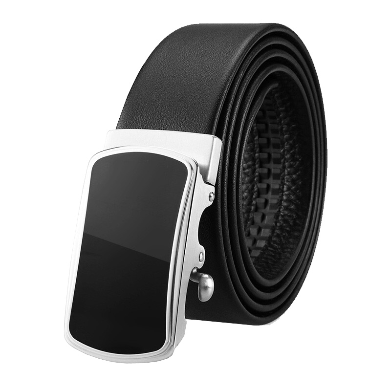 牛当家(CattleOWN)皮带男真皮腰带礼盒不锈钢自动扣头层牛皮青年商务裤带黑色7216