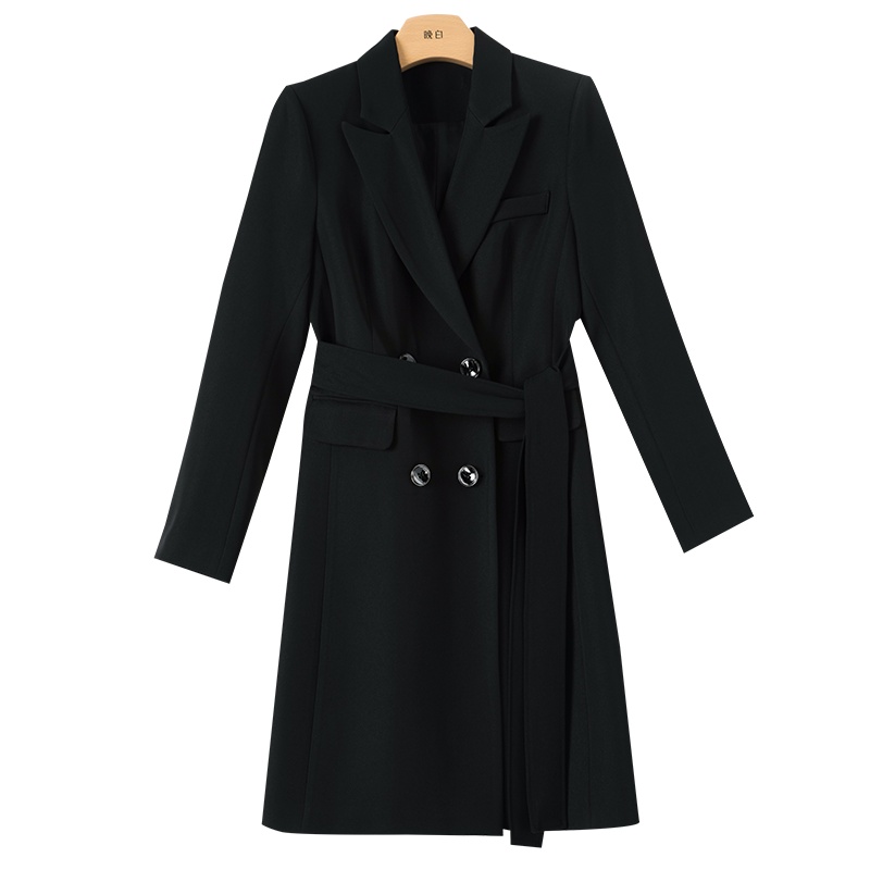 晚白2021春季新品简约纯色修身显瘦高腰长袖西装裙职业连衣裙女