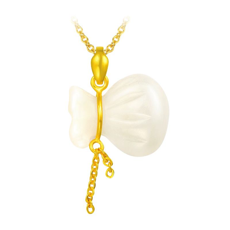 恒久之星（foreverstar）钱袋子造型足金镶和田玉白玉吊坠项坠 白色