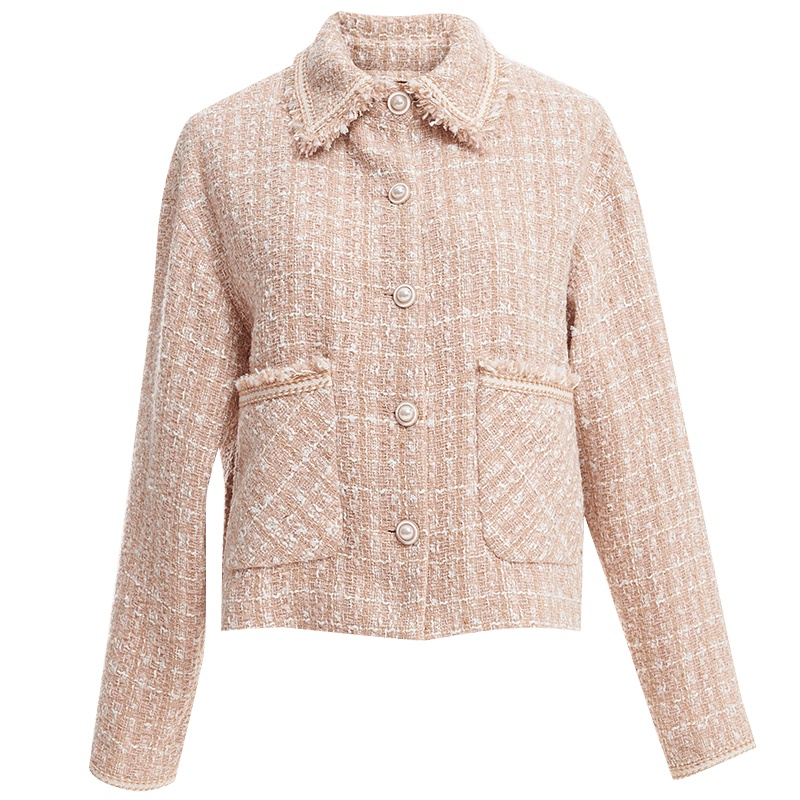 欧昵雪粗花呢格纹气质小个子短款小香风外套女长袖