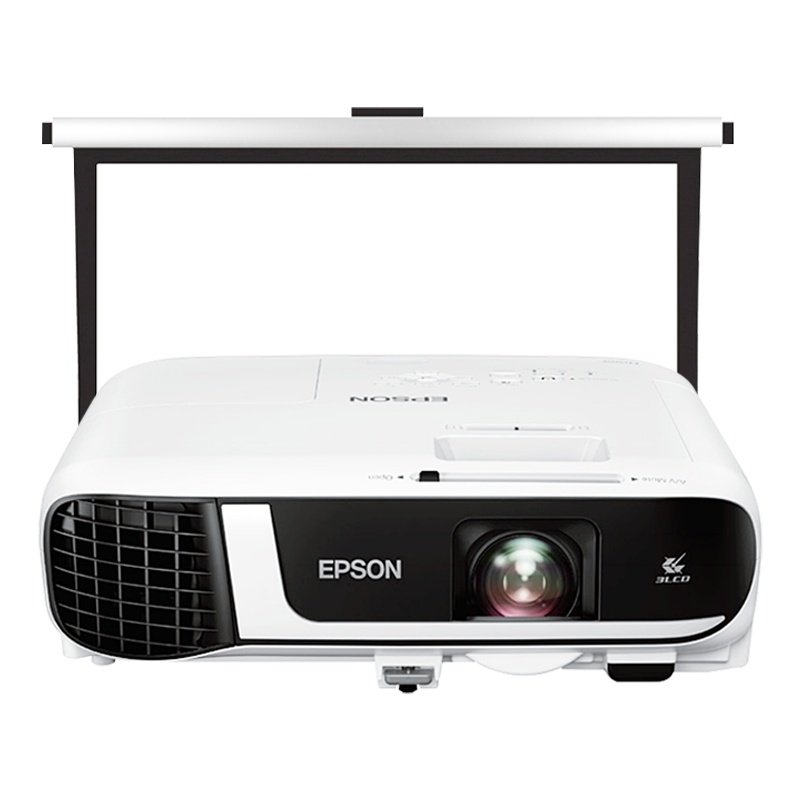 爱普生(EPSON) CB-W52 商用家用投影仪 高清高亮投影机 投墙 商务教学办公用会议培训 易用投影(标配+上门安装+100英寸16:10幕布)