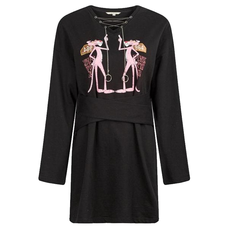 拉贝缇粉红豹款连衣裙春季中长款打底衫显瘦宽松卫衣裙60300242