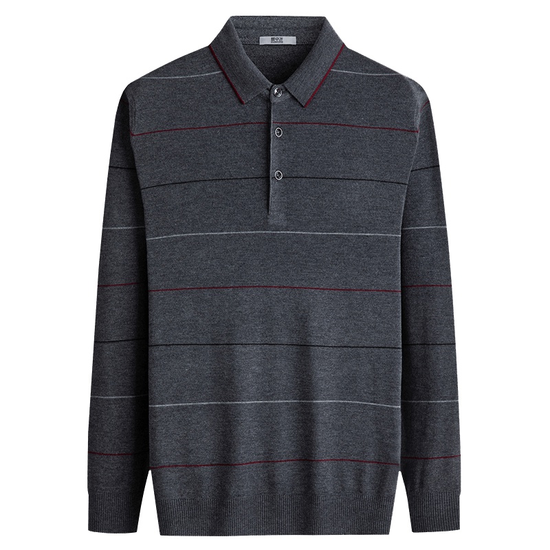 雪中飞秋冬新款男士针织衫套头翻领条纹休闲复古
