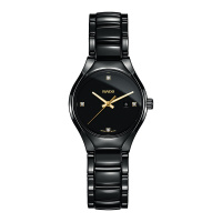 雷达(RADO)瑞士手表 真系列时尚宴会带钻款石英女表 30mm黑盘陶瓷表带 R27059712