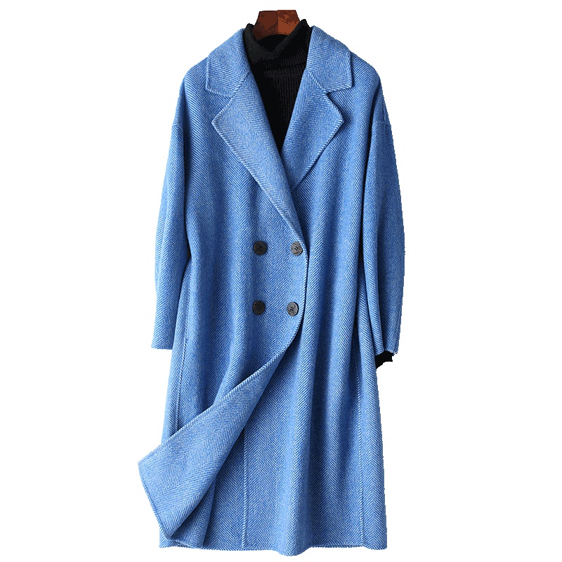 憨厚皇后 2019秋冬季新款双面呢大衣长款双排扣羊毛呢子外套女 T