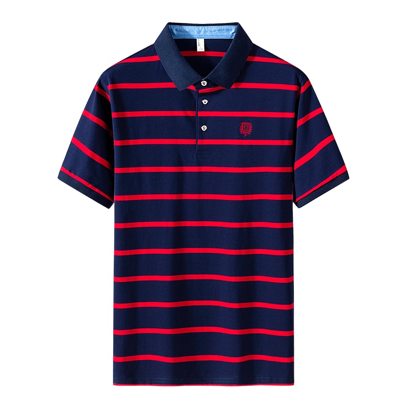 吉普战车2021年夏季新款商务休闲男士短袖Polo衫男装中青年棉质弹力小条纹绣花翻领t恤男士体恤JIPUZHANCHE