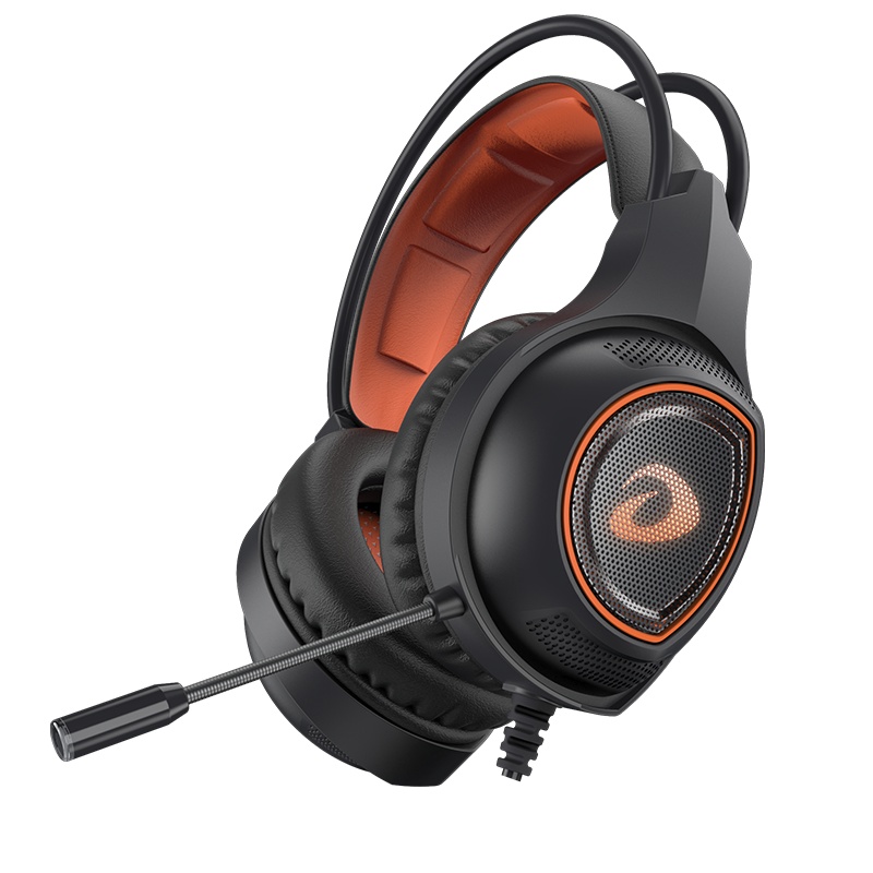 达尔优EH715黑橙色头戴式耳机电脑吃鸡游戏电竞带麦7.1声道耳麦重低音