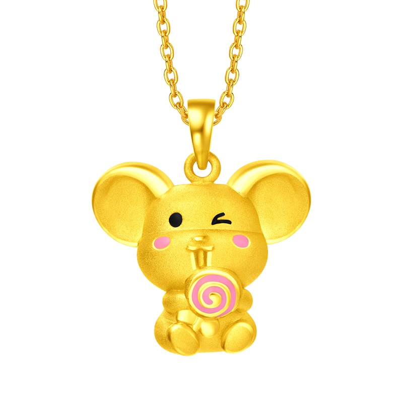 新款 周大福十二生肖鼠金鼠大耳鼠足金金吊坠 多款钜惠礼品