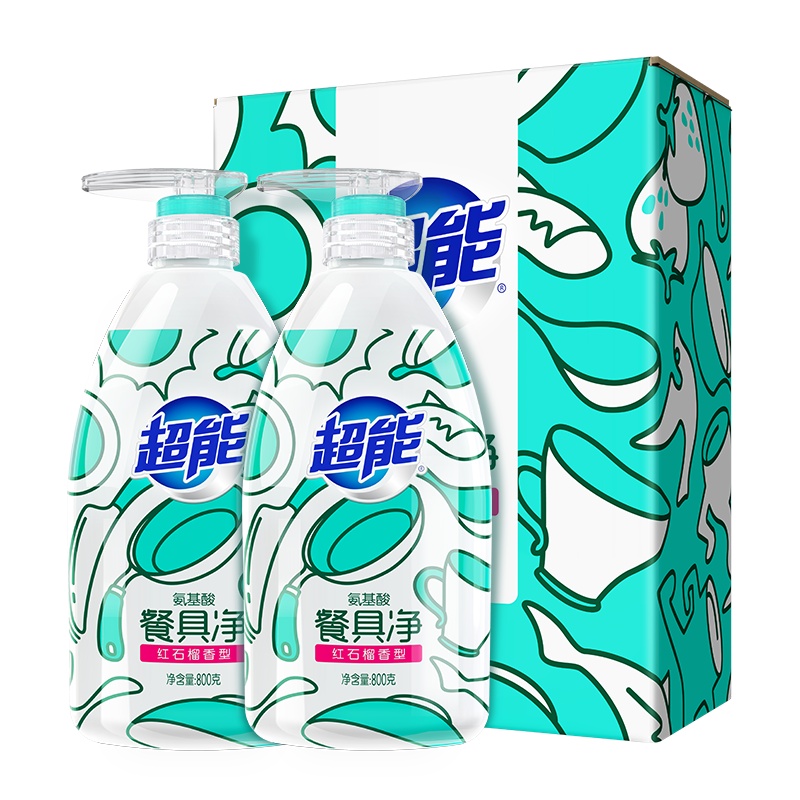 超能氨基酸餐具净洗洁精800g*2瓶温和无刺激红石榴香型