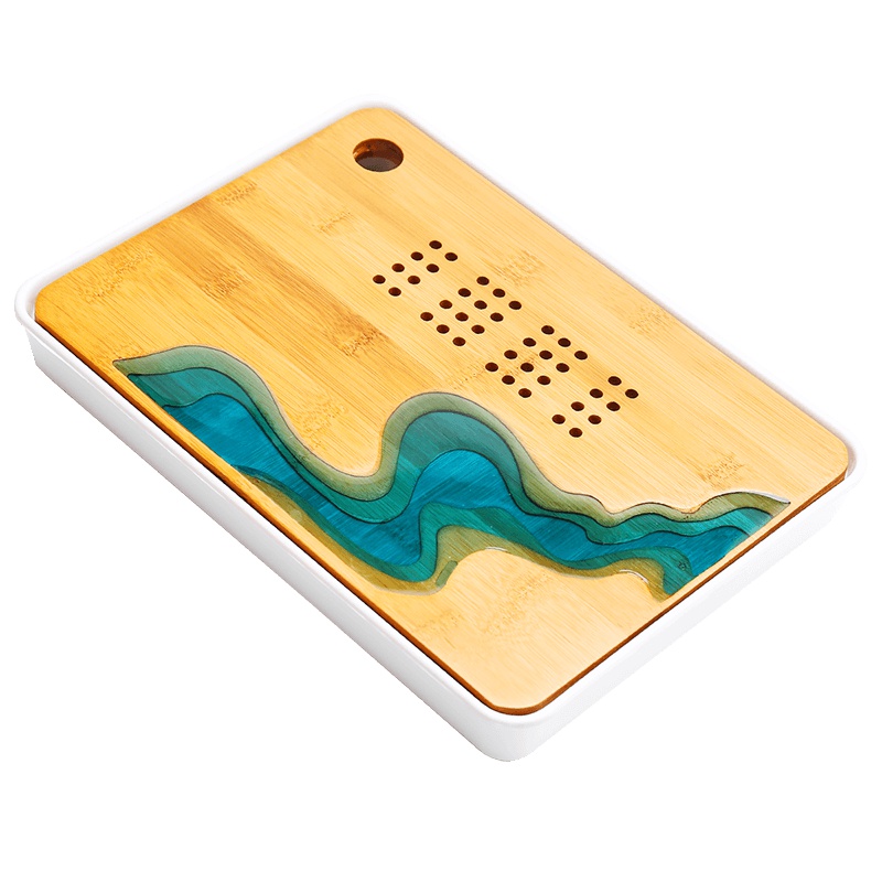 言艺(yanyi) 创意家用茶盘简约日式功夫小托盘竹制储水干泡台 汉江(白)